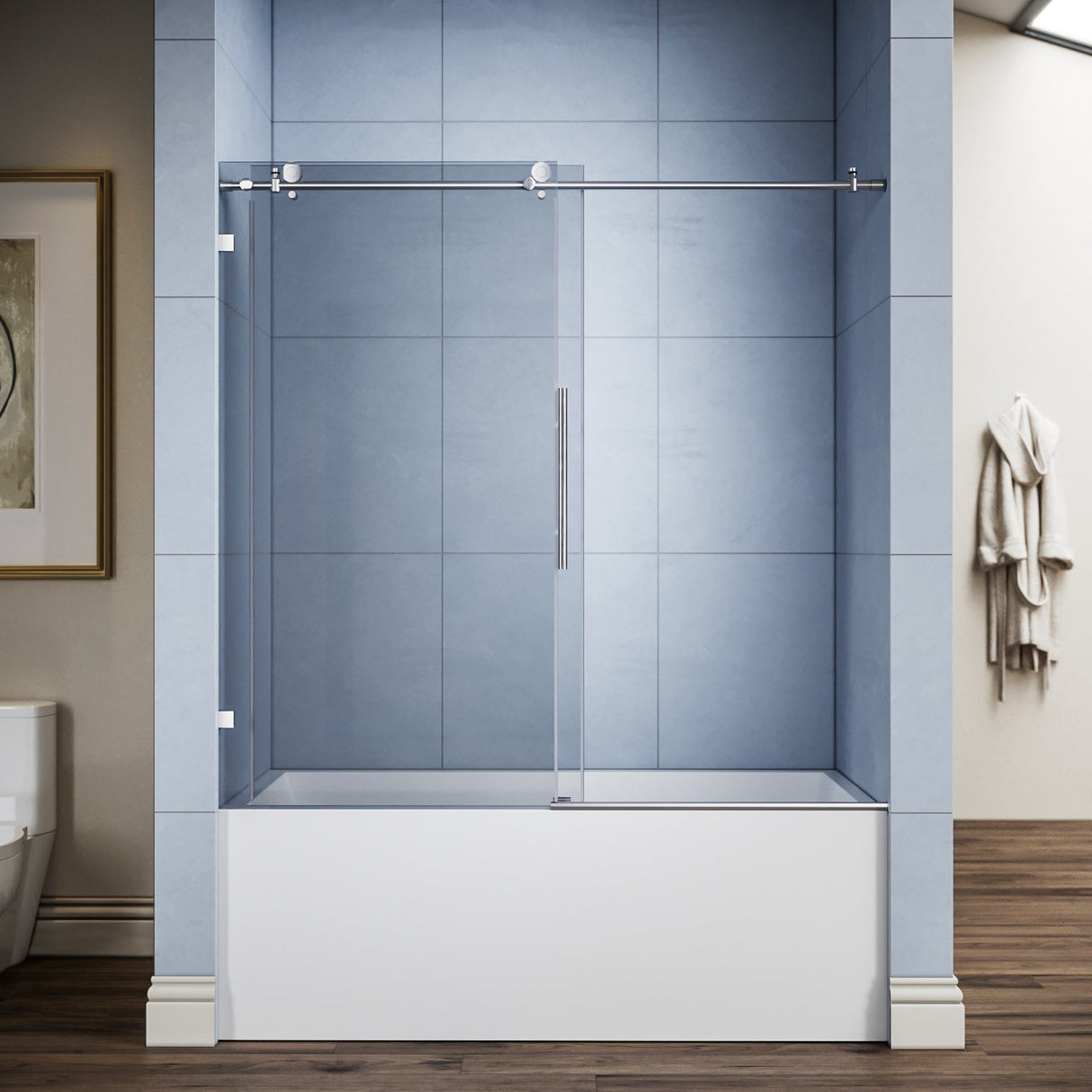 ELEGANT Frameless Bathtub Sliding Doors 60 in. W x 62 in. H