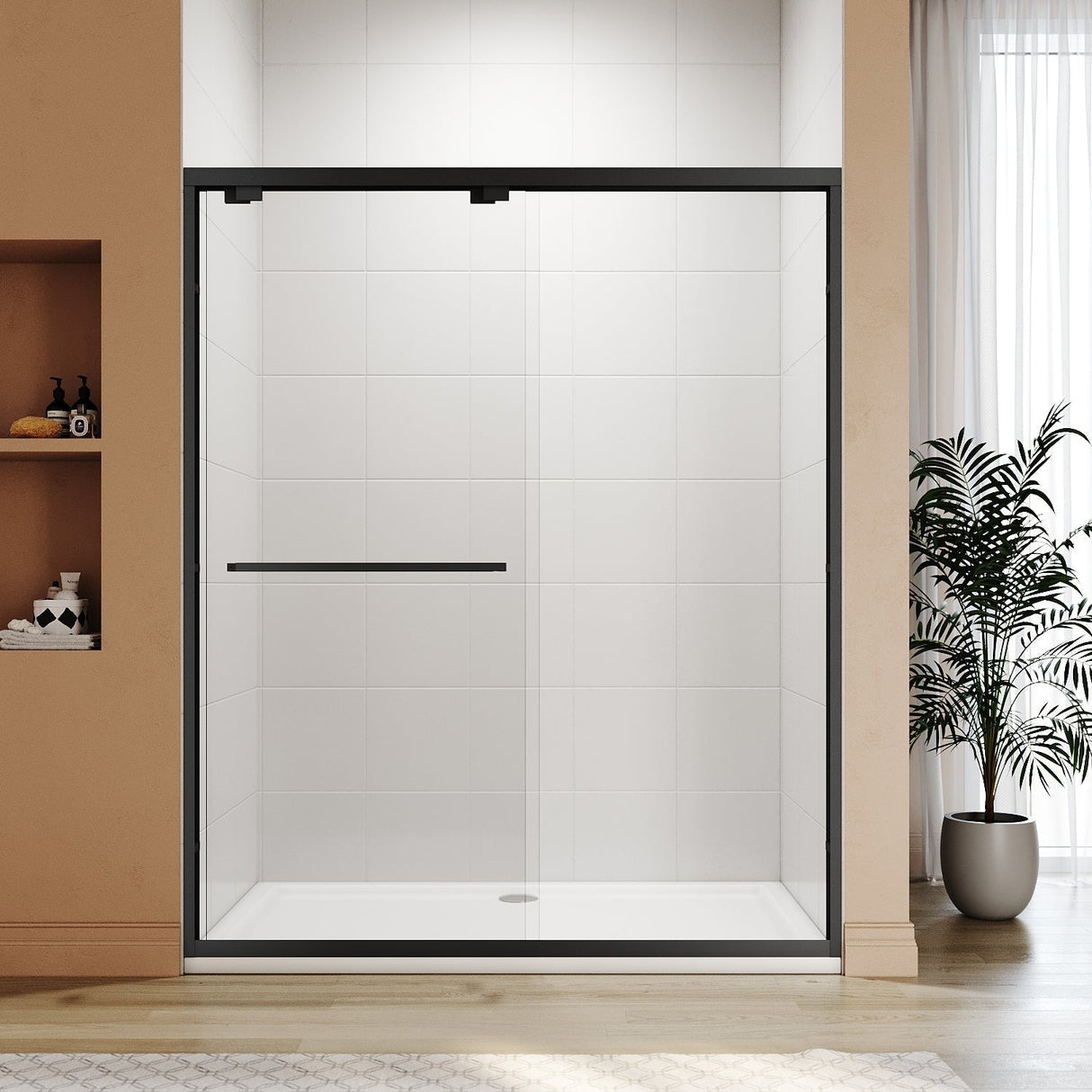ELEGANT Double Sliding Shower Doors 60 in. W x 72 in. H Black Finish