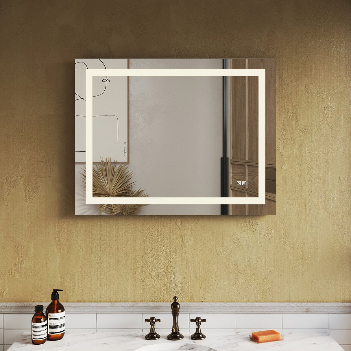 SUNNY SHOWER 36 x 28 in. LED Horizontal Bathroom Mirror With Anti-Fog and Waterproof