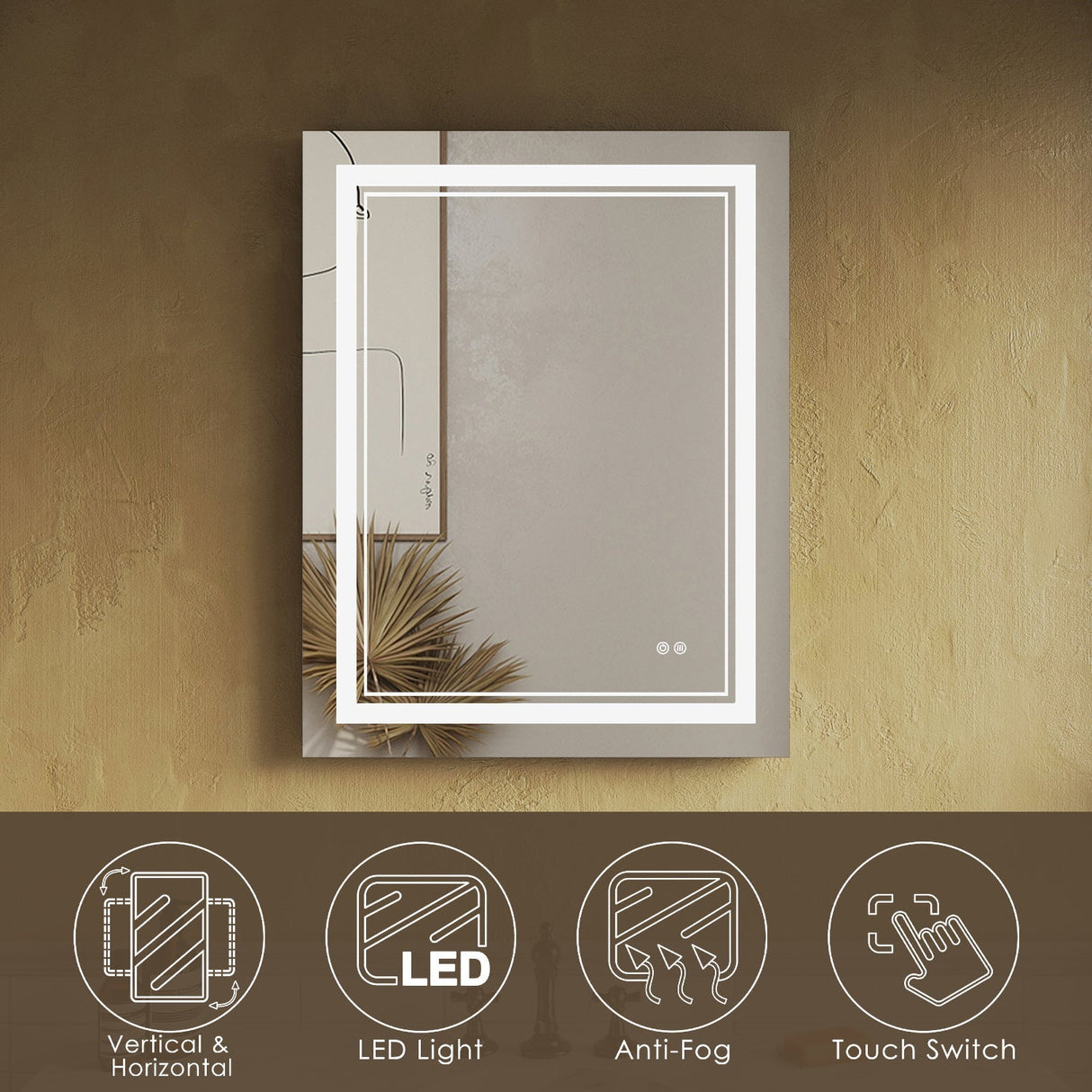 SUNNY SHOWER 28 x 36 in. LED Horizontal Bathroom Mirror With 3 Color Temperature Setting