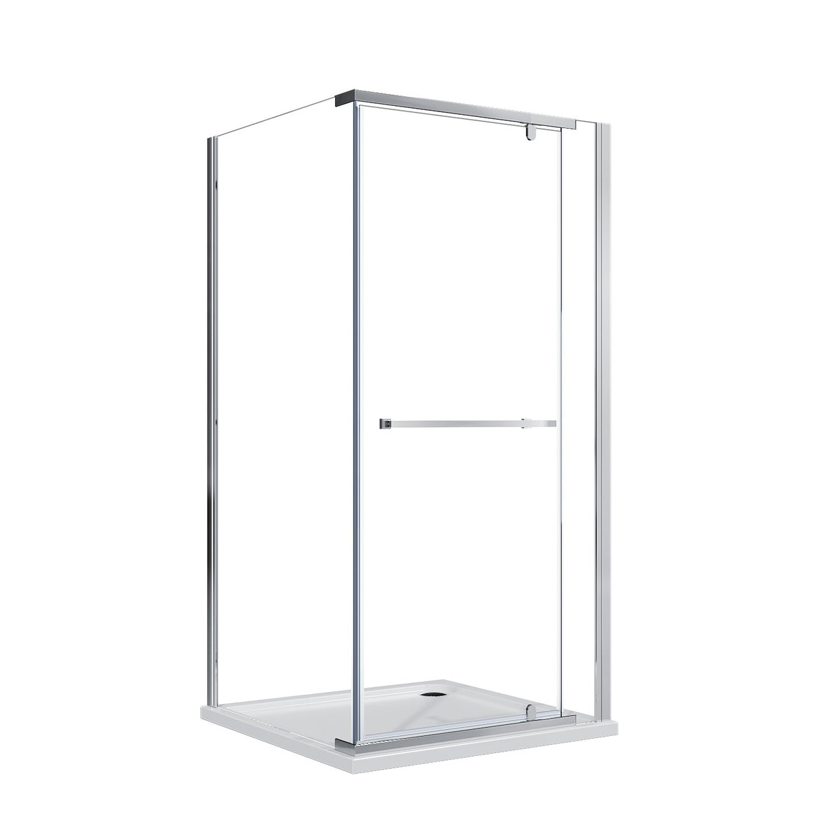 SUNNY SHOWER 36 in. W x 36 in. D x 72 in. H Frameless Chrome Finish Corner Entry Enclosure With Pivot Door And White Square Base