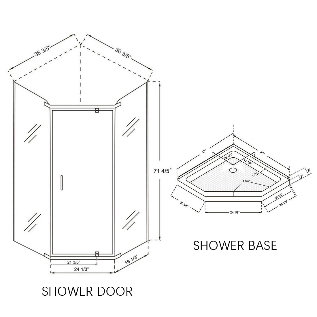 SUNNY SHOWER 36.7 in. W x 36.7 in. D x 71.8 in. H Black Finish Pivot Enclosures With Pivot Door And White Diamond Bases