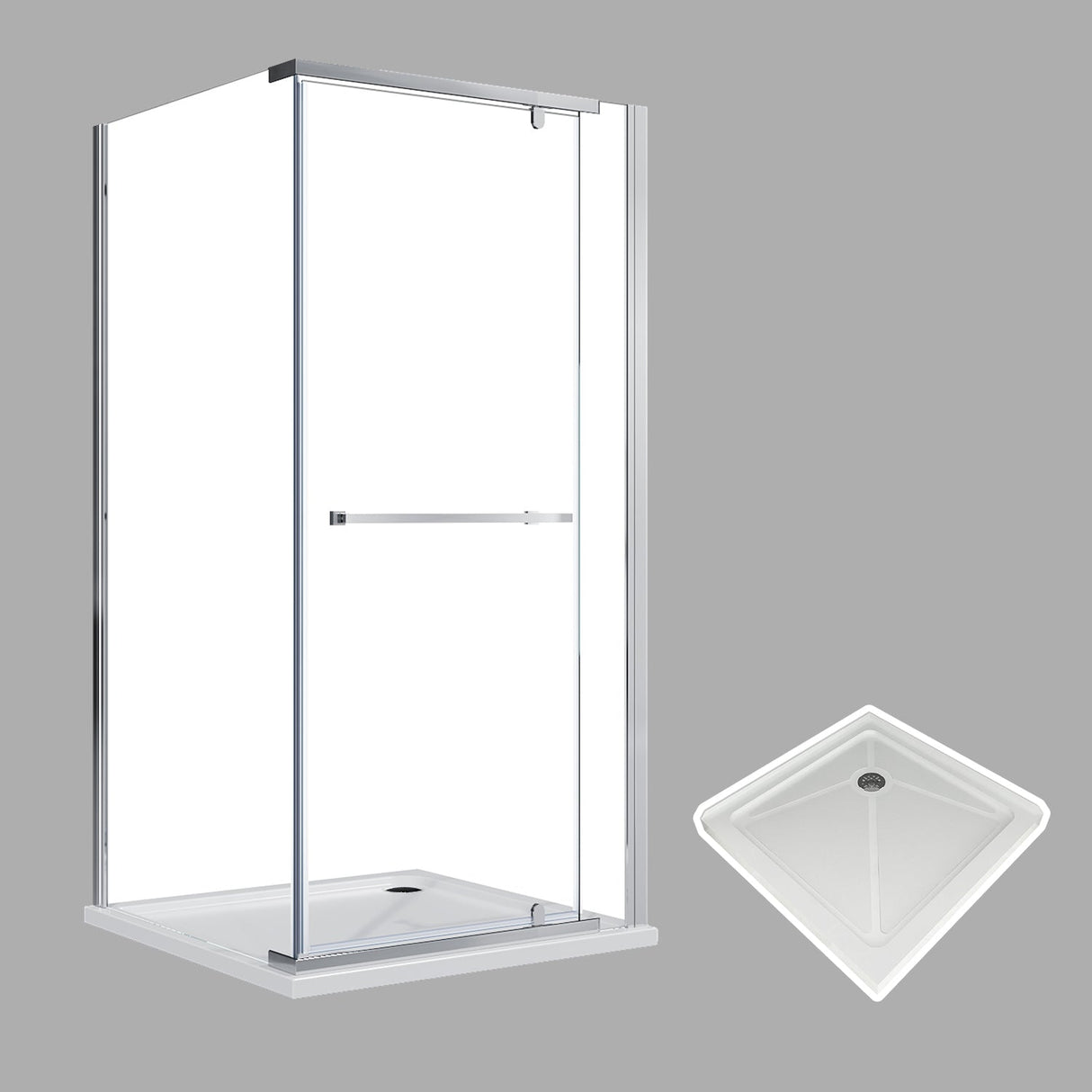 SUNNY SHOWER 36 in. W x 36 in. D x 72 in. H Frameless Chrome Finish Corner Entry Enclosure With Pivot Door And White Square Base