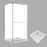 SUNNY SHOWER 36 in. W x 36 in. D x 72 in. H Frameless Chrome Finish Corner Entry Enclosure With Pivot Door And White Square Base