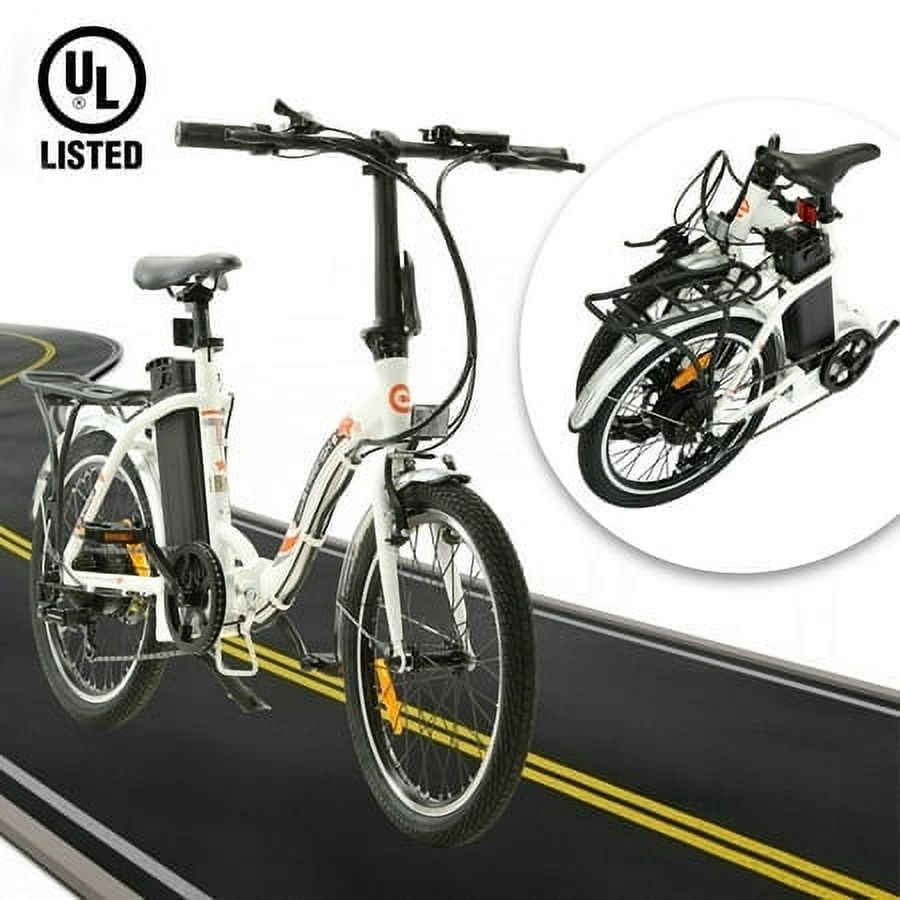 ECOTRIC 20" White Folding Electric Bike Bicycle City Ebike 350W Gear Rear Motor 36V 12.5AH Removable Lithium Battery Alloy Frame Pedal and Throttle Assist LED Display for Children A-E516646