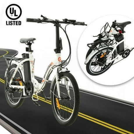 ECOTRIC 20" White Folding Electric Bike Bicycle City Ebike 350W Gear Rear Motor 36V 12.5AH Removable Lithium Battery Alloy Frame Pedal and Throttle Assist LED Display for Children A-E516646
