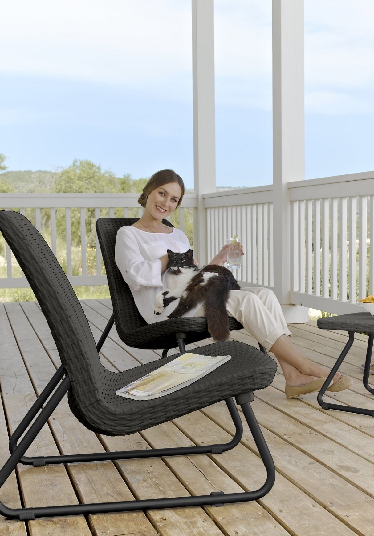 Keter Rio 3-Piece Outdoor Set, All-Weather Resin Rattan Patio Lounge Furniture, Graphite