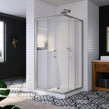 SUNNY SHOWER 36 in. W x 36 in. D x 72 in. H Brushed Nickel Corner Entry Enclosure With Sliding Doors And White Square Base
