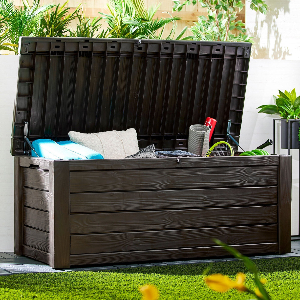 Keter Westwood Outdoor 150 Gal Deck Storage Box for Tools, Brown (2 Pack)