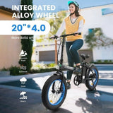 Ecotric Electric Fat Tire Bicycle Folding Bike 12Ah 36V 500W Lithium Battery Beach Snow Mountain 20 In. E Bike Moped (Black & Blue)