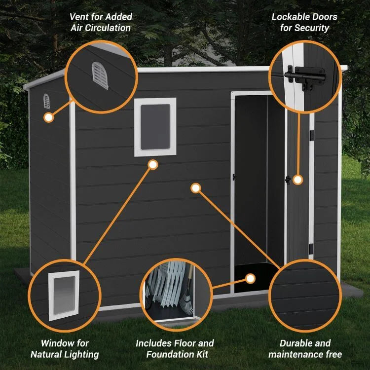 Lotus Oxonia Pent Plastic Shed Dark Grey With Floor