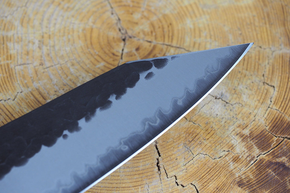 Sakai Jikko "Crater" Kiritsuke (K-tip) Kurouchi Wa-Gyuto Knife Blue Super Steel with Hammered Finish (20/23cm)