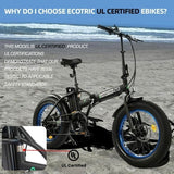 Ecotric Electric Fat Tire Bicycle Folding Bike 12Ah 36V 500W Lithium Battery Beach Snow Mountain 20 In. E Bike Moped (Black & Blue)