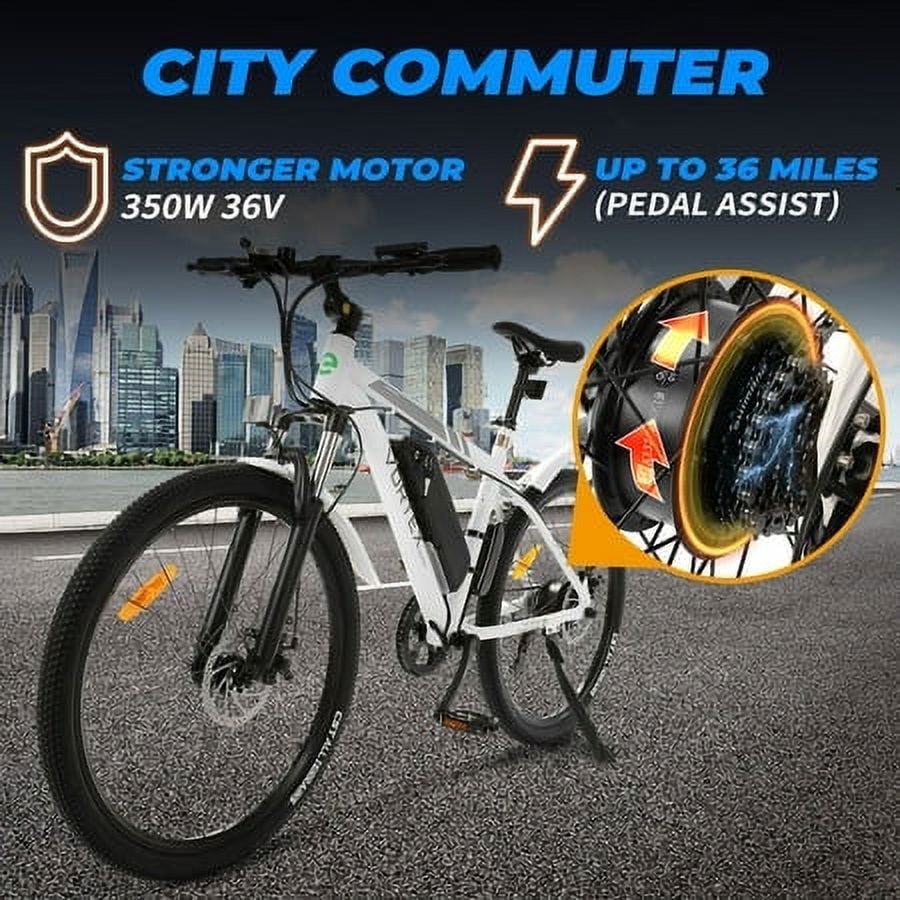 Ecotric Electric Bike 350W City Cruiser Bicycle Up to 35 Miles Removable Battery 7 Speed 26" Commuter Bike White for Adults Teen A-E516646