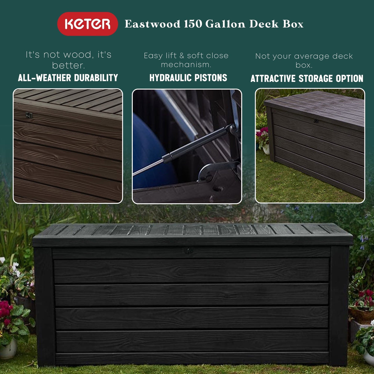 Keter Westwood 150 Gallon Outdoor Furniture Storage Deck Box, Espresso