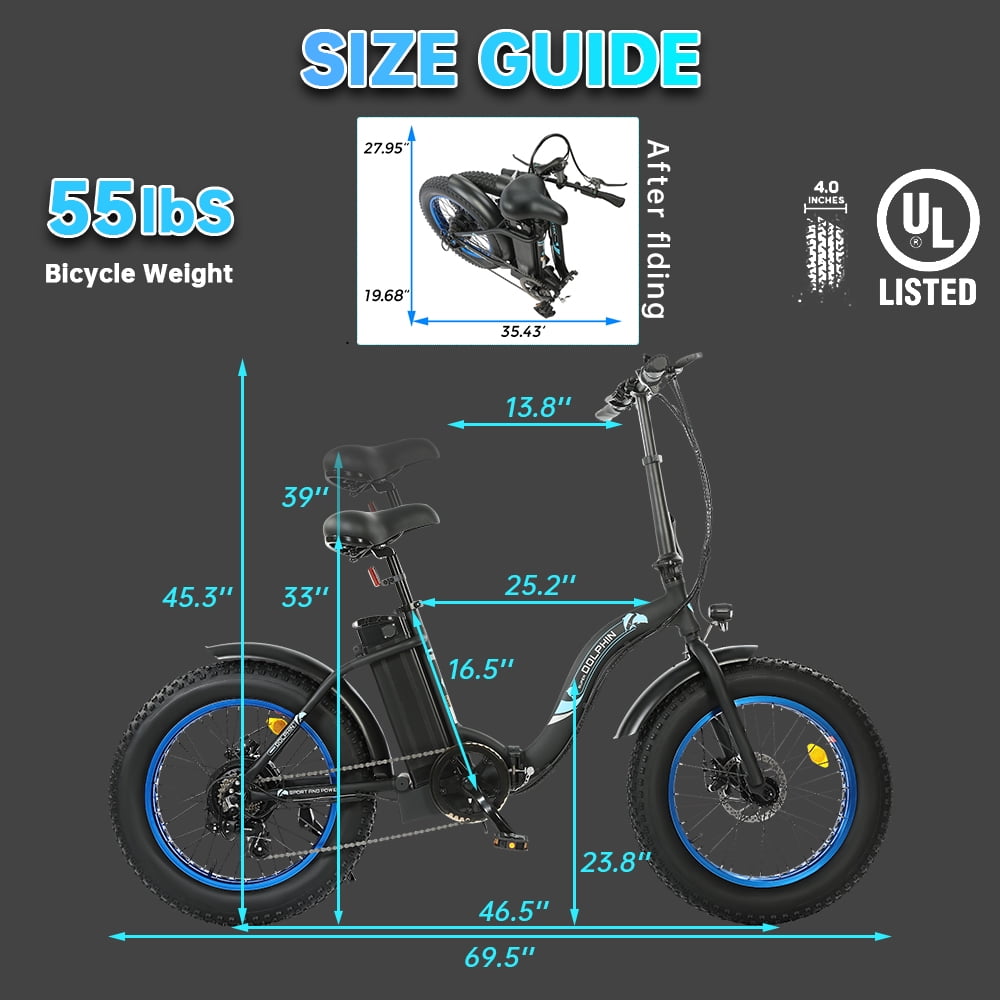 ECOTRIC 500 W 36 V E-Ride Foldable 20“ Electric Bicycle Fat Tire Removable Battery 7 Speed Children A-E516646