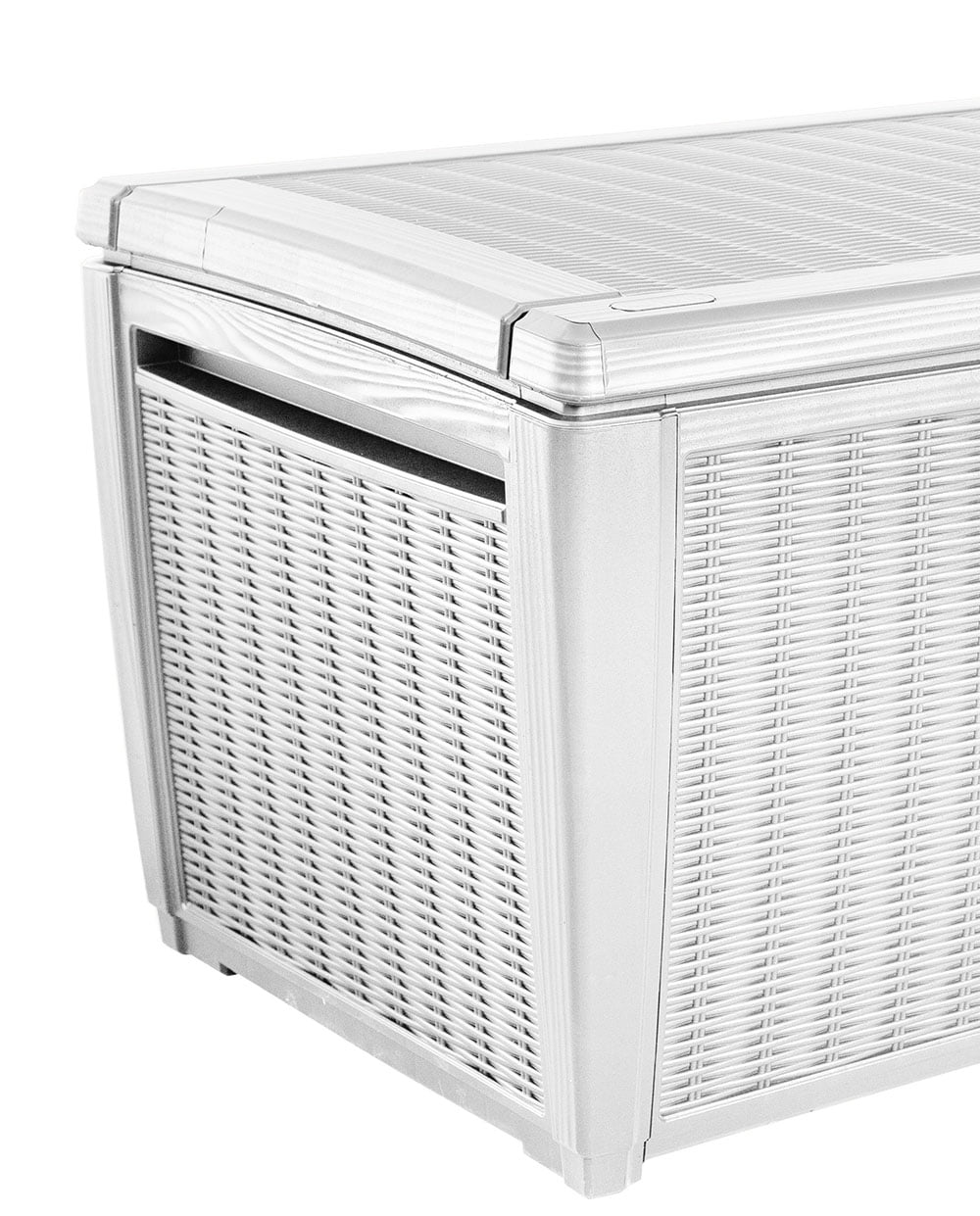 Keter Sumatra Rattan Style 135 Gallon Plastic, Resin and Wicker Deck Box, White
