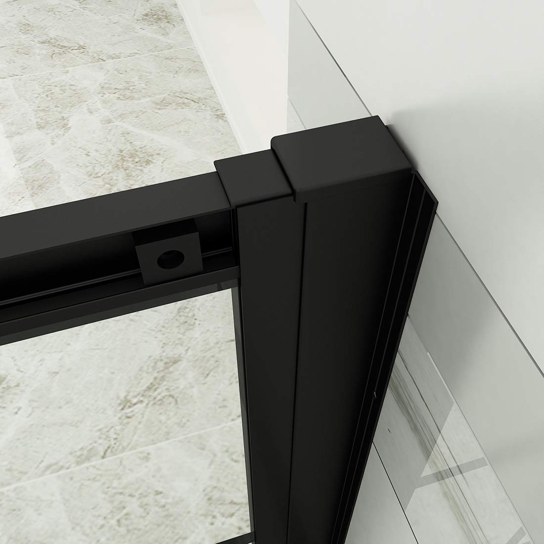 SUNNY SHOWER 36 in. W x 36 in. D x 72 in. H Black Check Corner Entry Enclosure With Sliding Doors