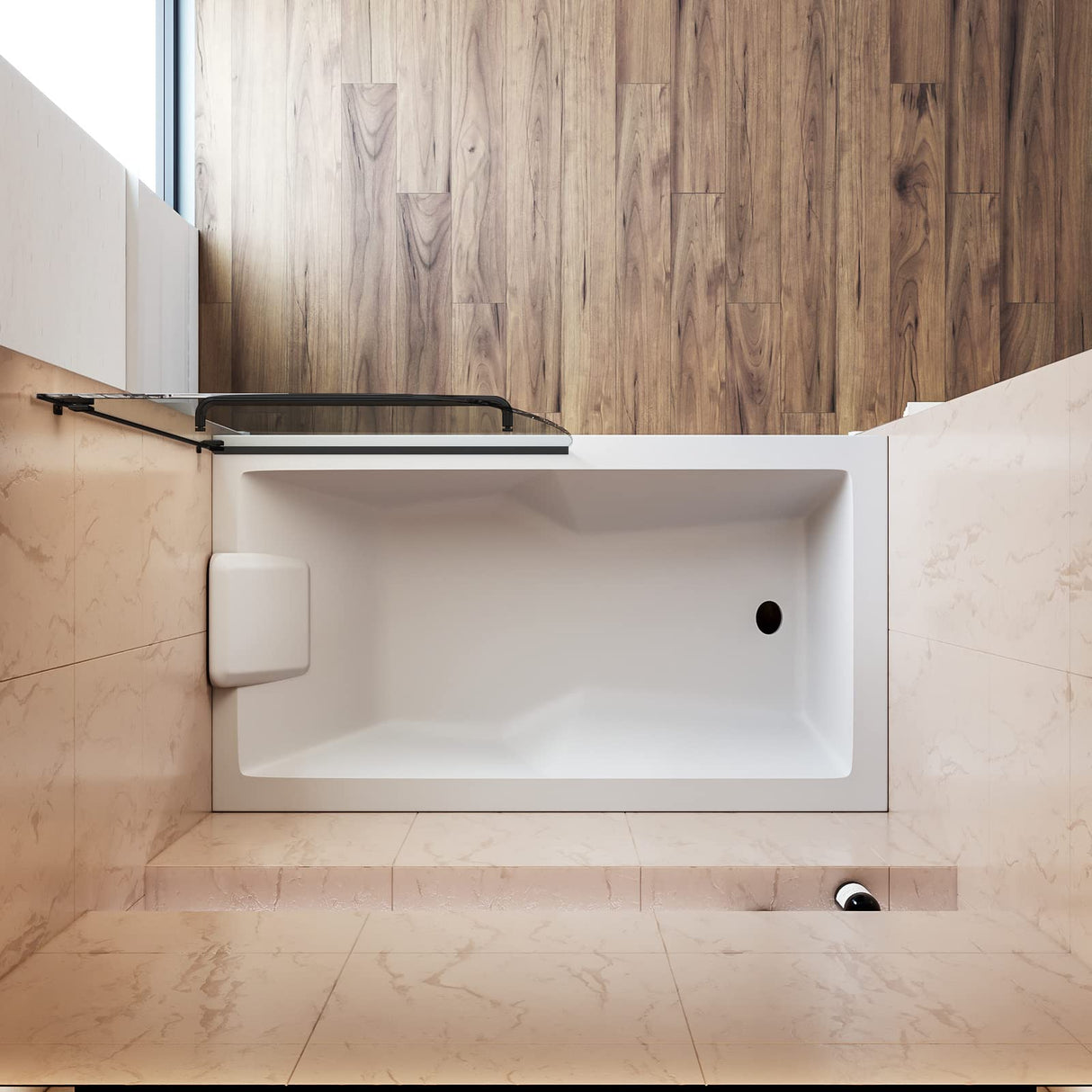 SUNNY SHOWER 34 in. W x 58 in. H Frameless Black Finish Bathtub Hinged Door