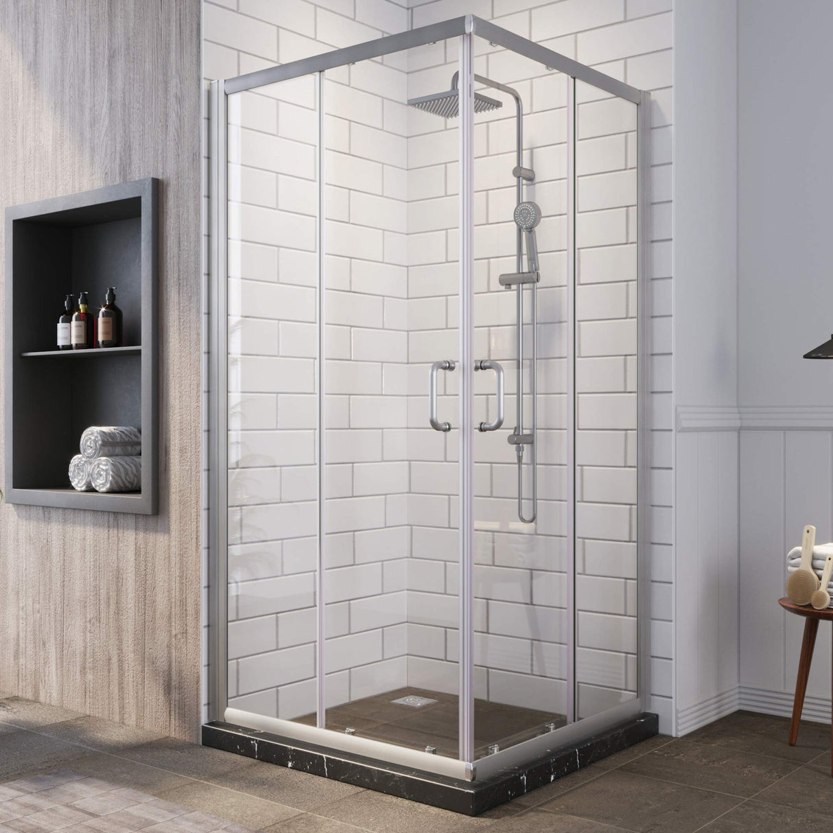 SUNNY SHOWER 34 in. W x 34 in. D x 72 in. H Corner Entry Enclosure With Sliding Doors