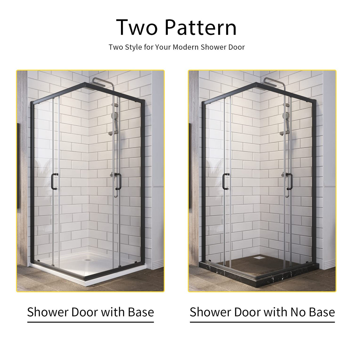 SUNNY SHOWER 36 in. W x 36 in. D x 72 in. H Black Finish Corner Entry Enclosure With Sliding Doors And White Square Base