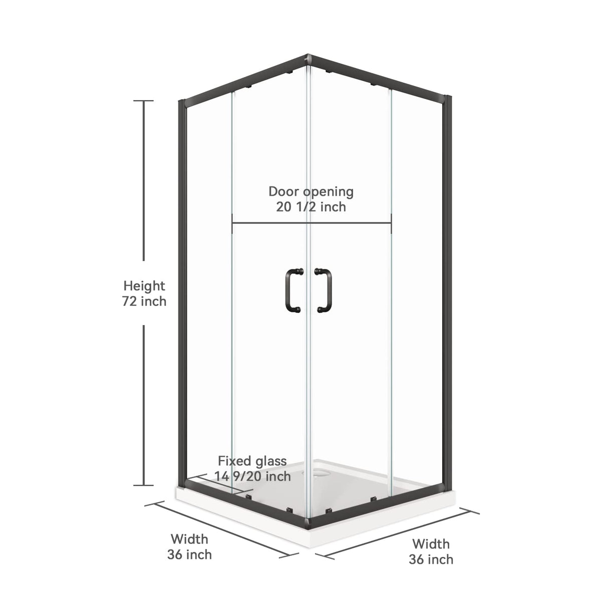 SUNNY SHOWER 36 in. W x 36 in. D x 72 in. H Black Finish Corner Entry Enclosure With Sliding Doors And White Square Base