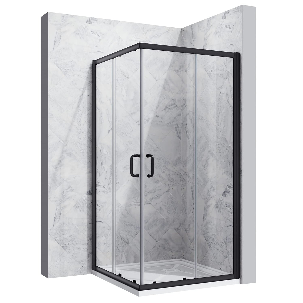 SUNNY SHOWER 36 in. W x 36 in. D x 72 in. H Black Finish Corner Entry Enclosure With Sliding Doors And White Square Base