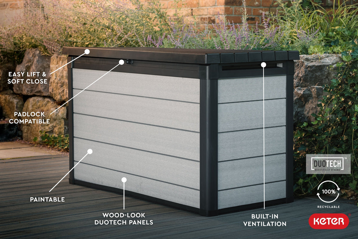 Keter Denali Grey 200 Gallon Large Resin Deck Box for Patio Outdoor Storage