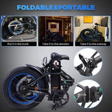Ecotric Electric Fat Tire Bicycle Folding Bike 12Ah 36V 500W Lithium Battery Beach Snow Mountain 20 In. E Bike Moped (Black & Blue)