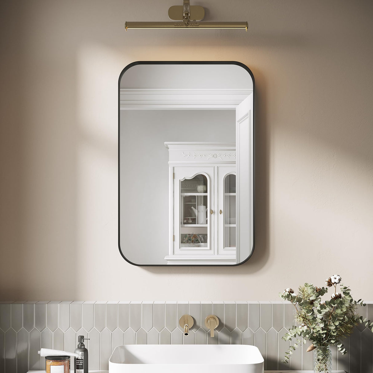 ELEGANT Round Corner Vanity Mirror Wall-Mounted 30 in. W x 40 in. L Brushed Metal