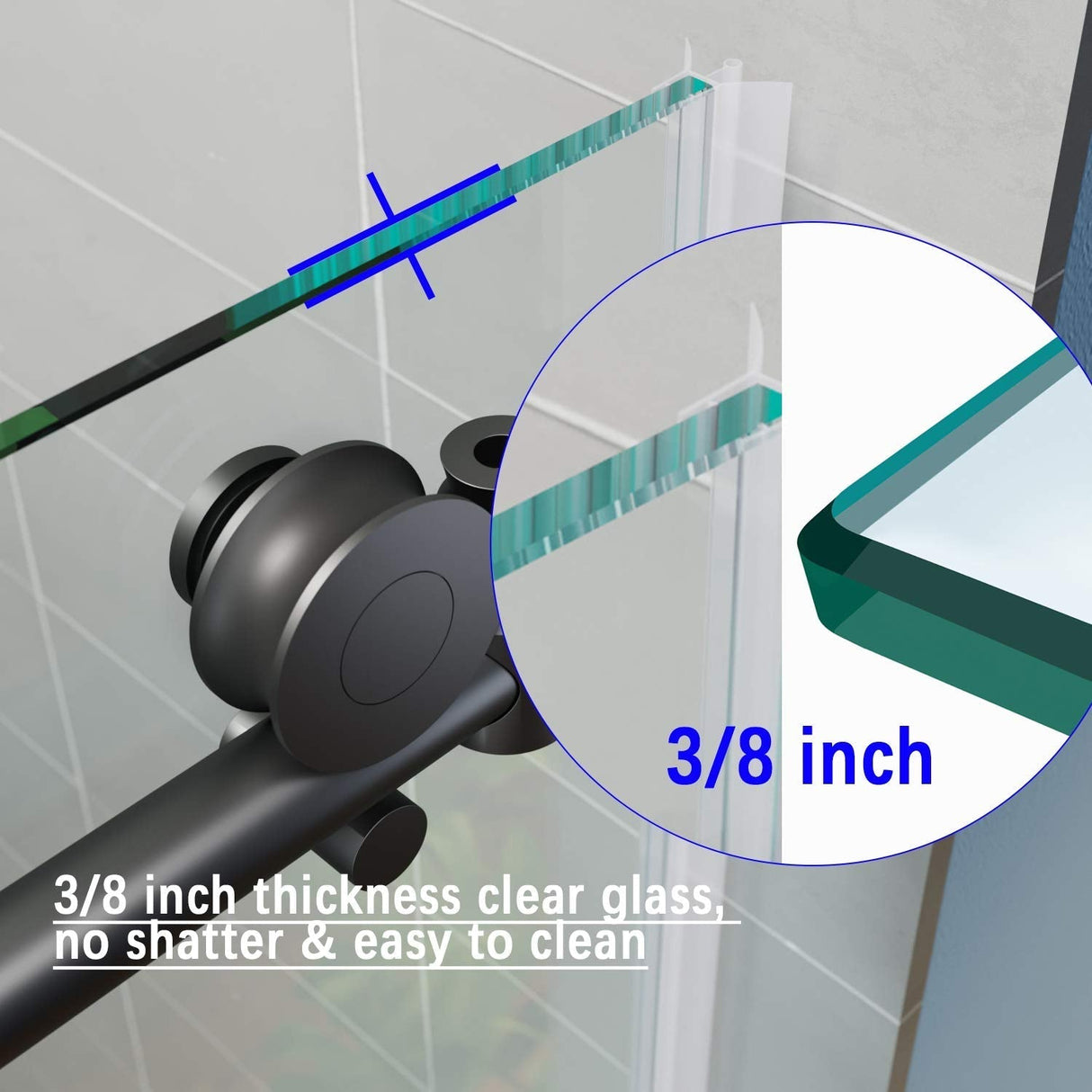 ELEGANT Frameless Sliding Shower Doors 48 in. W x 76 in. H