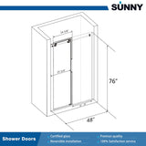 ELEGANT Frameless Sliding Shower Doors 48 in. W x 76 in. H
