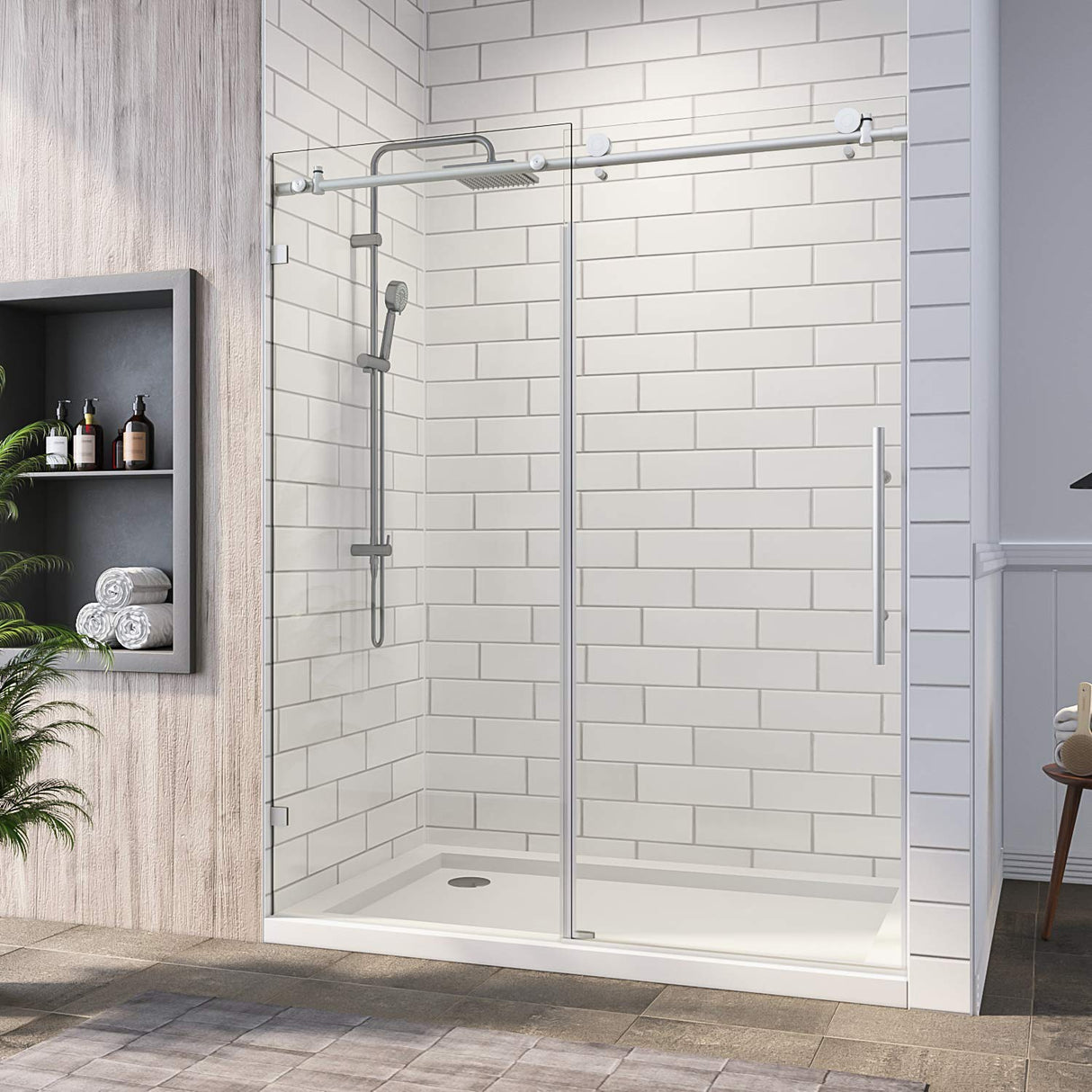 ELEGANT Frameless Sliding Shower Doors 48 in. W x 76 in. H