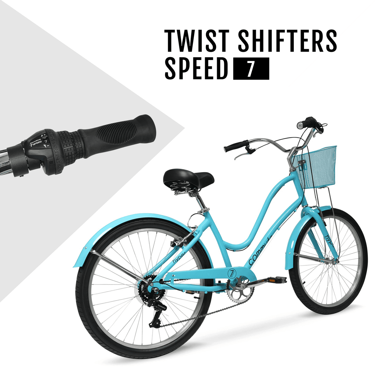 Hyper Bicycle 26" Woman's Commute Bike with Basket, Neon Teal