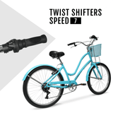 Hyper Bicycle 26" Woman's Commute Bike with Basket, Neon Teal