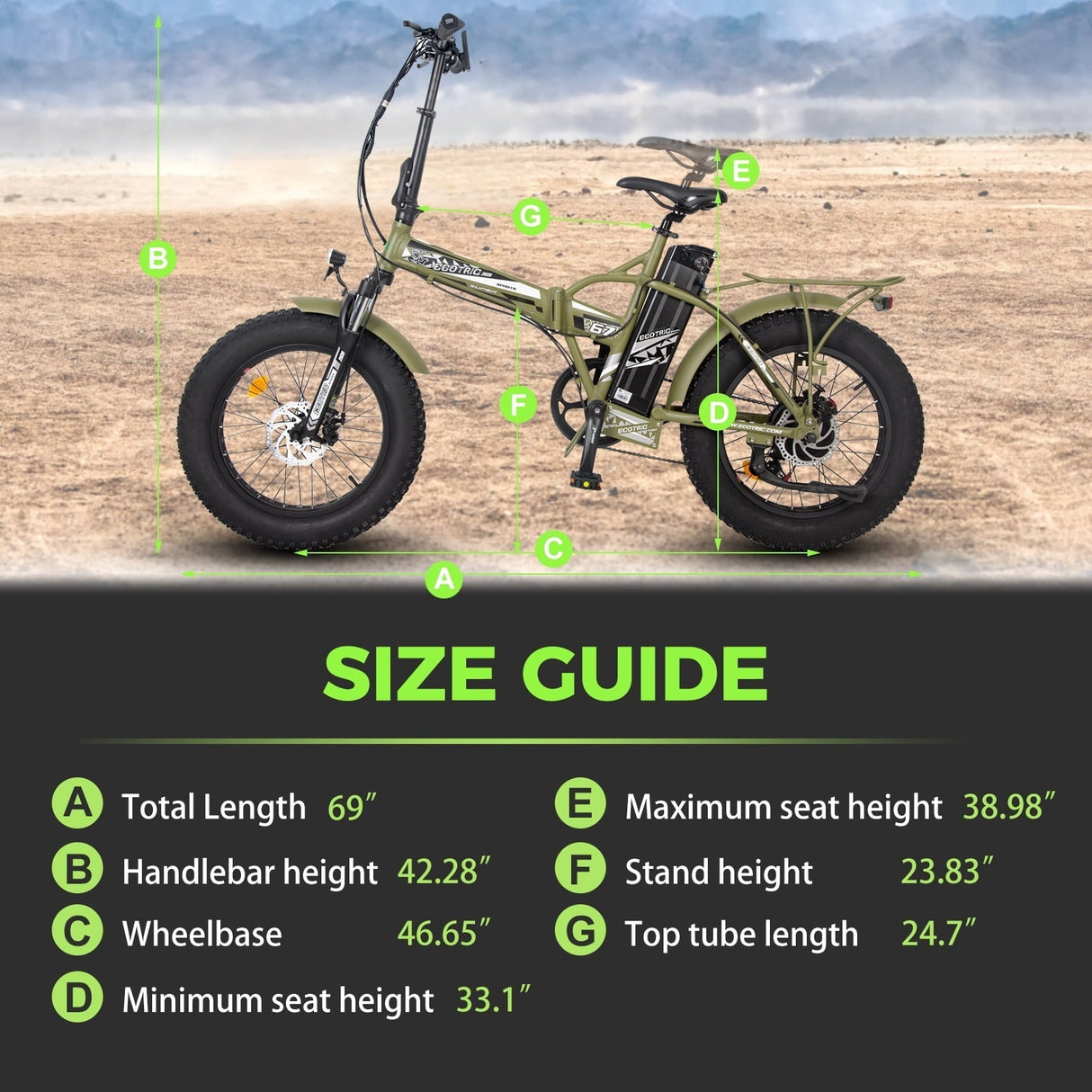 Ecotric 20" 48 V 500 W 15 AH Folding Electric Fat Tire Bicycle Bike City Ebike Black w/ Black A-E516646