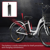 Ecotric 26 Inch 36 V 10 AH 350 W City Bike Electric Bicycle e-bike White with Basket 7 Speed Step Through Commuter for Women Girls A-E516646