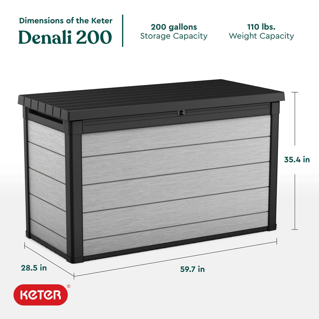 Keter Denali Grey 200 Gallon Large Resin Deck Box for Patio Outdoor Storage
