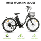 ECOTRIC 26 In. 36 V 10 Ah 350 W Step Through City Electric Bicycle with Basket 7 Speed for Adults Men and Women Pedal Assist Black A-E516646