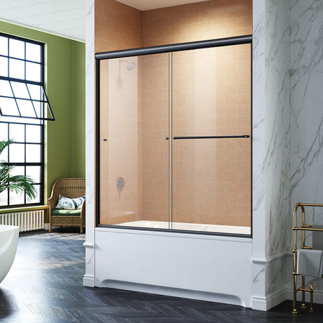 ELEGANT Bathtub Double Sliding Door 60 in. W x 58 in. H Black Finish