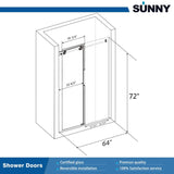 ELEGANT Frameless Sliding Shower Doors 64 in. W x 72 in. H Brushed Nickel Finish