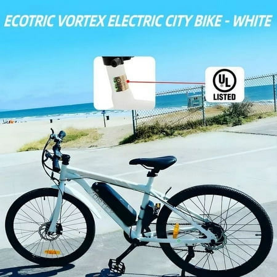 Ecotric Electric Bike 350W City Cruiser Bicycle Up to 35 Miles Removable Battery 7 Speed 26" Commuter Bike White for Adults Teen A-E516646