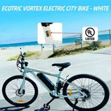 Ecotric Electric Bike 350W City Cruiser Bicycle Up to 35 Miles Removable Battery 7 Speed 26" Commuter Bike White for Adults Teen A-E516646