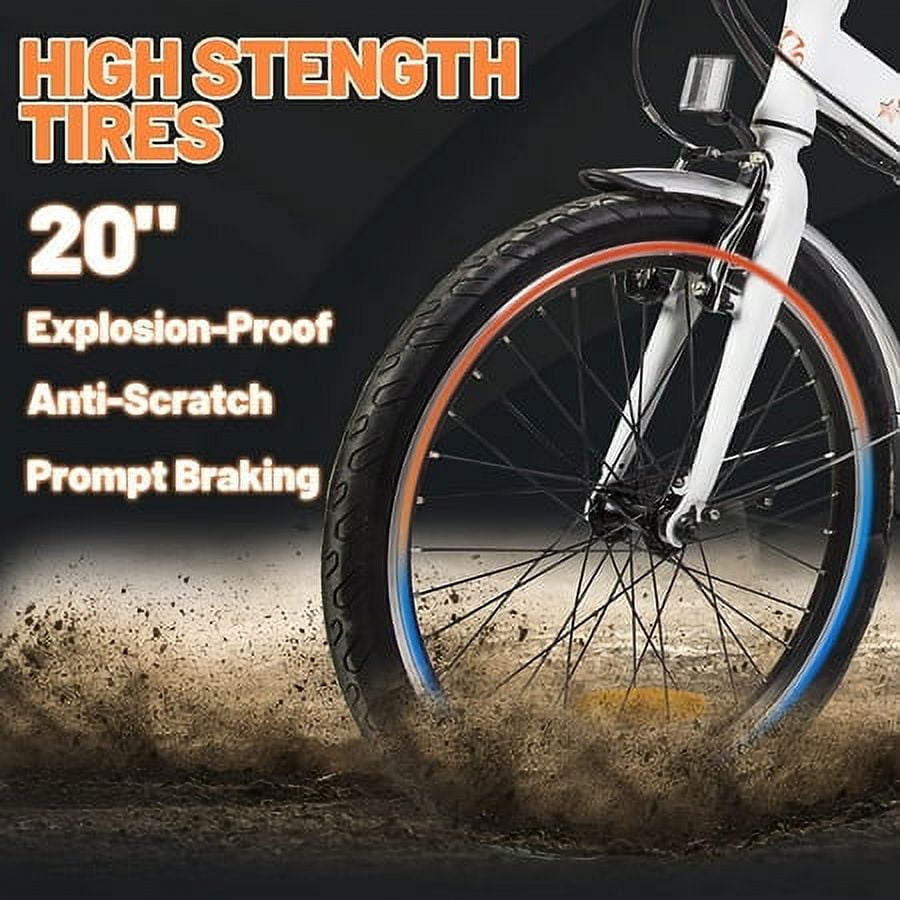 ECOTRIC 20" White Folding Electric Bike Bicycle City Ebike 350W Gear Rear Motor 36V 12.5AH Removable Lithium Battery Alloy Frame Pedal and Throttle Assist LED Display for Children A-E516646