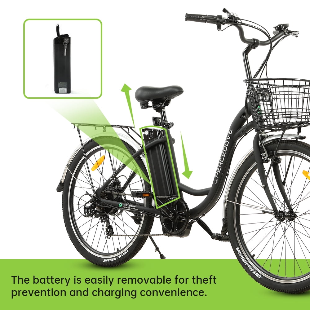 ECOTRIC Electric City 350 W Motor Cruiser Bicycle 26" 20 MPH Cityscape with Basket Removable Lithium Battery Step Through E-bike Commute for Adult Female Male Pedal Assist A-E516646