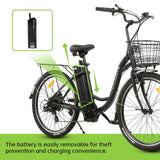 ECOTRIC 26 In. 36 V 10 Ah 350 W Step Through City Electric Bicycle with Basket 7 Speed for Adults Men and Women Pedal Assist Black A-E516646