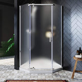 SUNNY SHOWER 36.7 in. W x 36.7 in. D x 71.8 in. H Frosted Chrome Finish Pivot Enclosures With Pivot Door And White Quadrant Bases