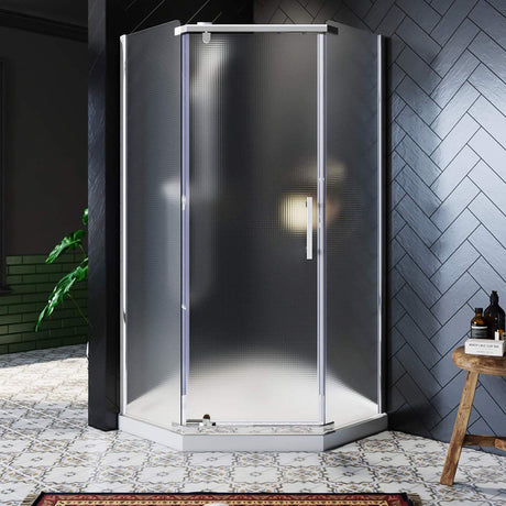 SUNNY SHOWER 36.7 in. W x 36.7 in. D x 71.8 in. H Frosted Chrome Finish Pivot Enclosures With Pivot Door And White Quadrant Bases