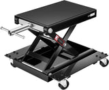 VIVOHOME 1100 Lbs Steel Wide Deck Motorcycle Lift ATV Scissor Lift Jack with Dolly and Hand Crank Bikes Garage Repair Hoist Stand Black