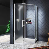 SUNNY SHOWER 36.7 in. W x 36.7 in. D x 71.8 in. H Frosted Chrome Finish Pivot Enclosures With Pivot Door And White Quadrant Bases